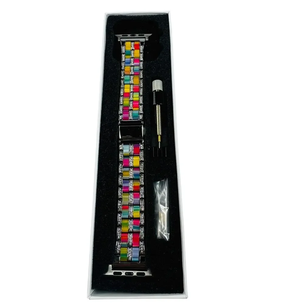Silver Toned Resin and Rhinestone Smart Watch Band for Large Face Apple Watch